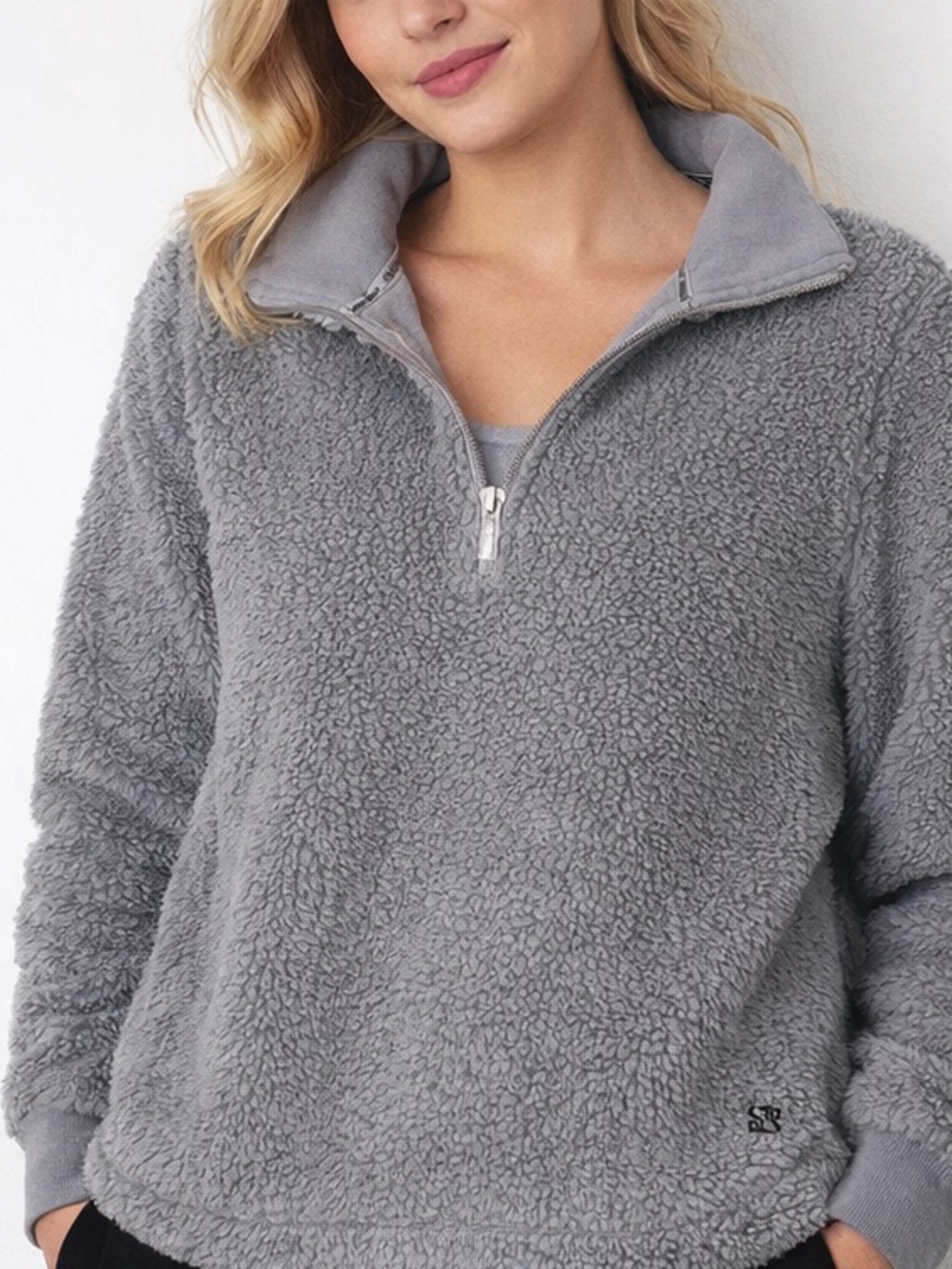 🖤Calvin Klein Gray Sherpa Pullover Quarter Zip